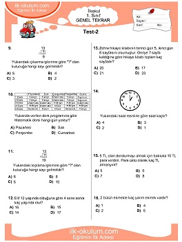 ilkokul 1. Sınıf Genel Tekrar Testleri 